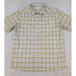 Under Armour Plaid Mens XL Shirt Button Up Drift Tide 2.0 White/Tan S/S 1369304
